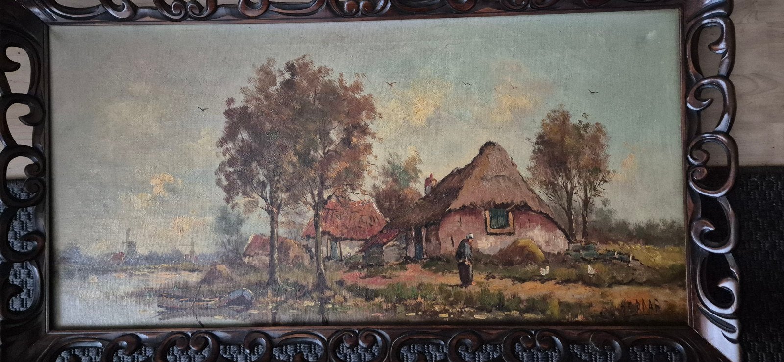 prachtig landschap op doek met lijst gesigneerd, Ophalen of Verzenden