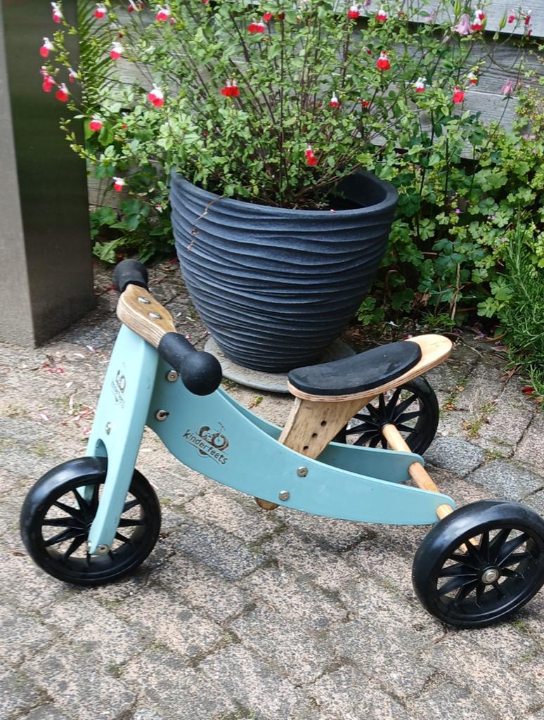 Peuter loopfietsje,  volledig van hout, kleur blauw, Ophalen, Zo goed als nieuw