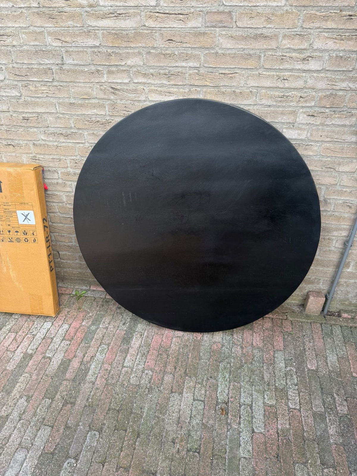 Ronde eettafelblad zwart met ijzeren onderstel, Huis en Inrichting, 100 tot 150 cm, Rond, Nieuw, Ophalen of Verzenden