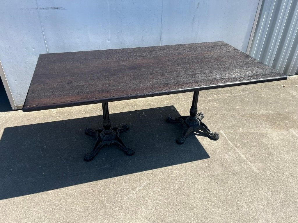 Luxe Eikenhouten tafel 180x90, Tafelpoten gietijzer, Ophalen