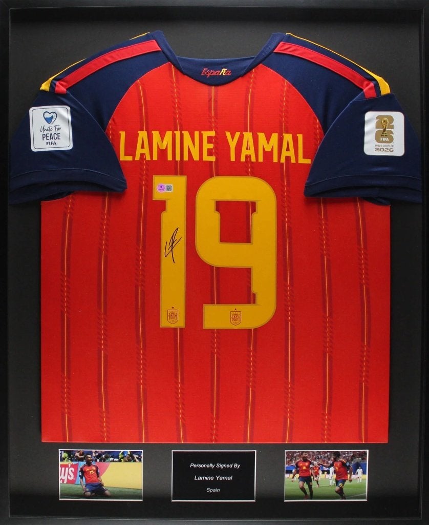 Lamine Yamal Spanje WK 2026 ingelijst gesigneerd Thuis Shirt, Buitenlandse clubs, Soccersignings.nl, Shirt, Nieuw