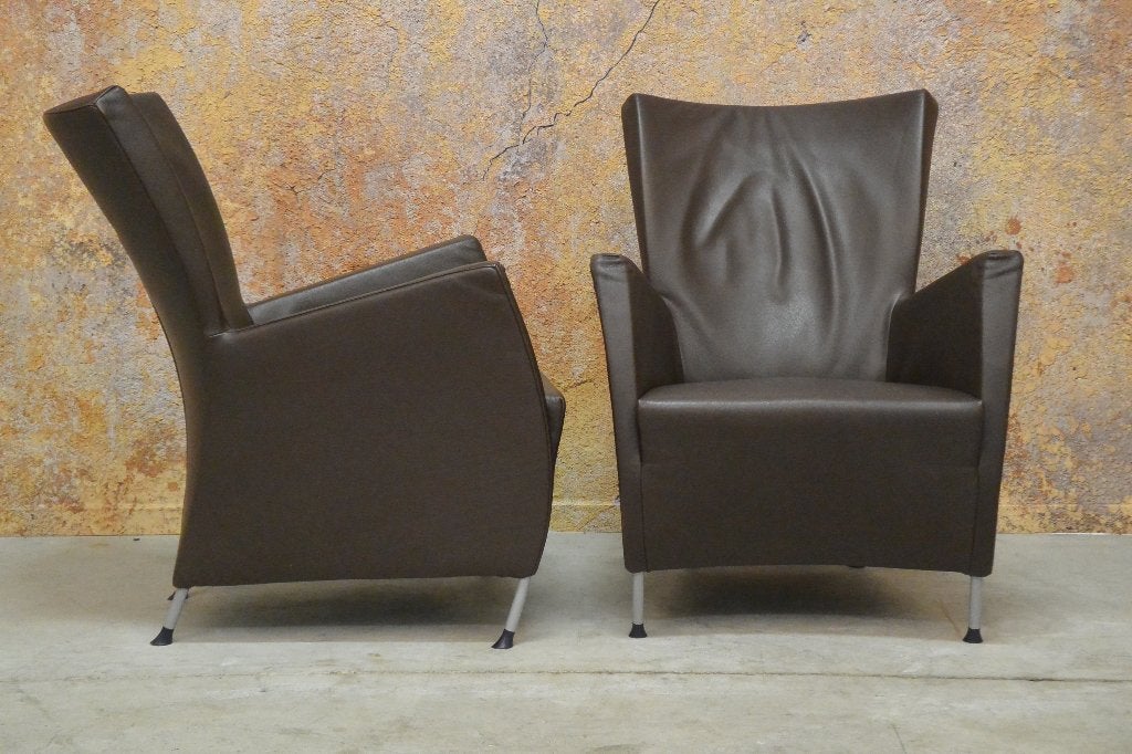 ZGANieuw! 2 bruine leren Montis Windy design fauteuils, Montis, Montis, 75 tot 100 cm, Ophalen of Verzenden