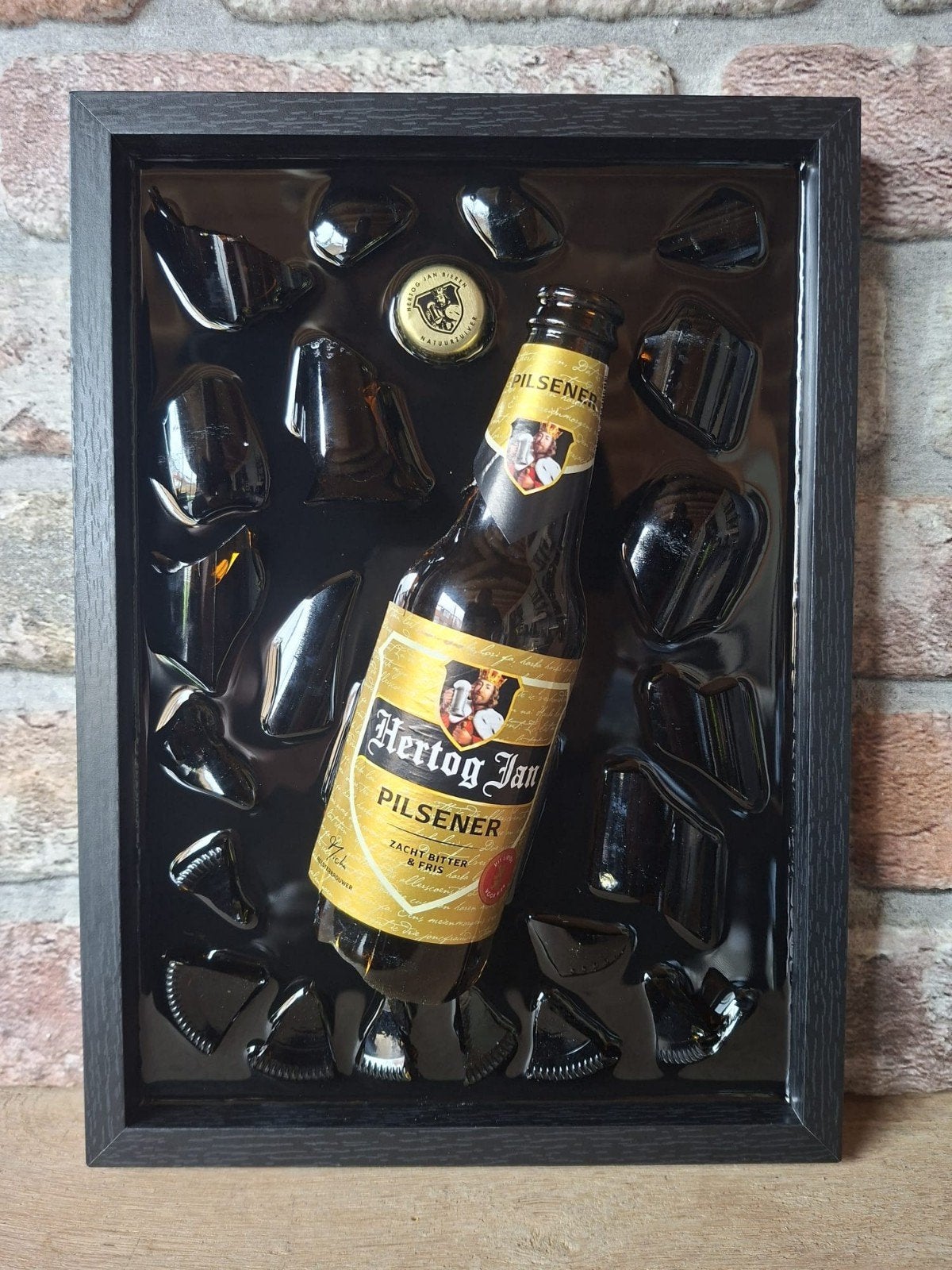 Hertog Jan flesje verwerkt in een lijst met Epoxy, Ophalen of Verzenden, Nieuw