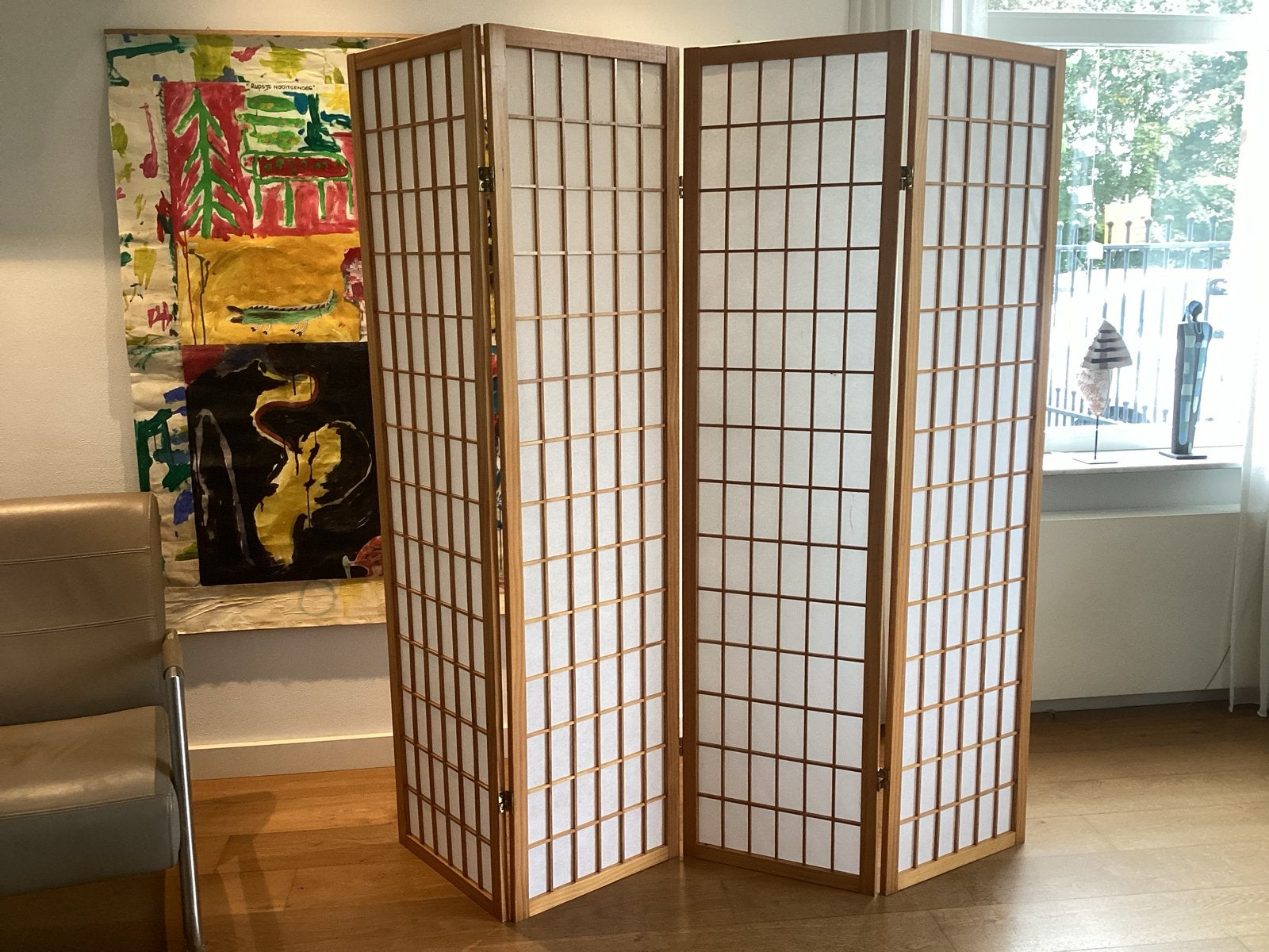 Japanse Shoji kamerscherm, 4 panelen, hout en rijstpapier, Ophalen, Hout, Beige, Oosters