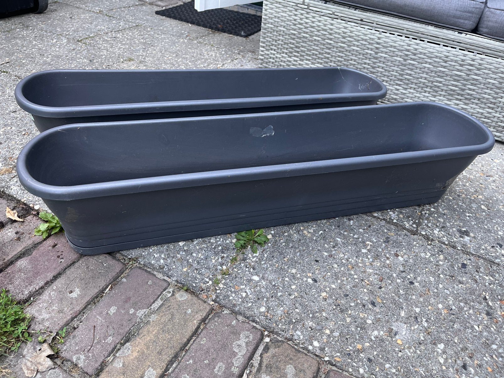 2 x grijze antraciet plantenbakken van Elho 1 meter lang, Tuin en Terras, Ophalen, Kunststof, Gebruikt, Minder dan 30 cm