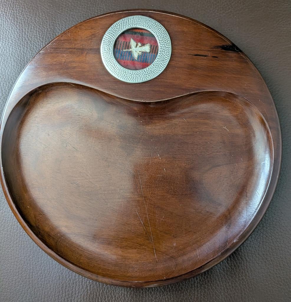 Houten Vintage Peru serveerschaal met zilveren inleg, Ophalen of Verzenden
