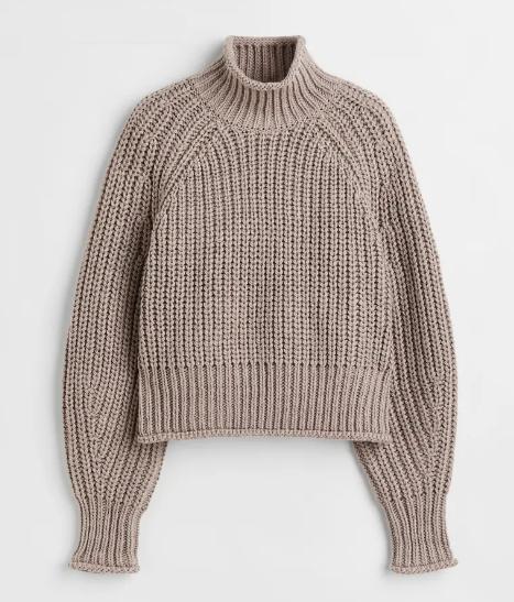 H&M gebreide wollen oversized taupe boxy trui coltrui maat S, Kleding | Dames, H&M, Beige, Nieuw, Ophalen of Verzenden