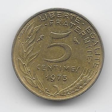 Frankrijk 5 centimes 1973 KM# 933, Verzenden, Frankrijk, Losse munt