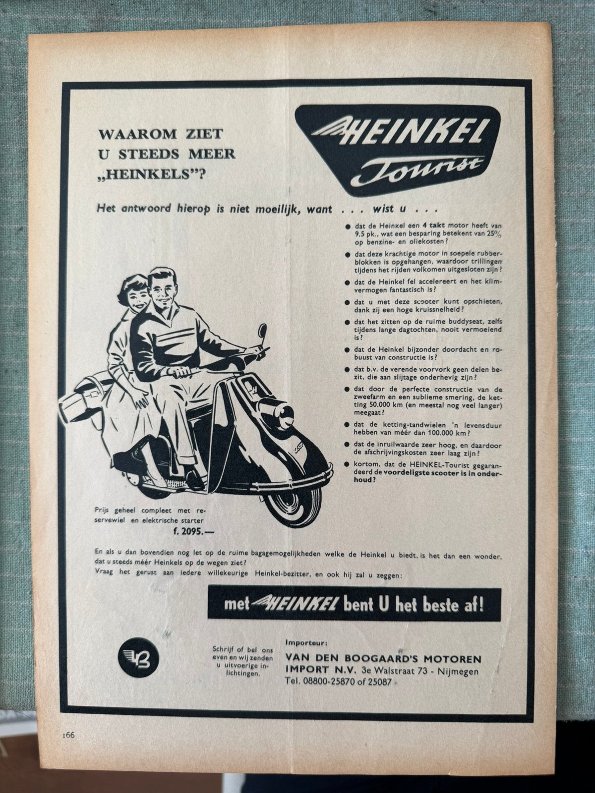 Advertentie Heinkel Tourist, Verzenden, Zo goed als nieuw, Motoren