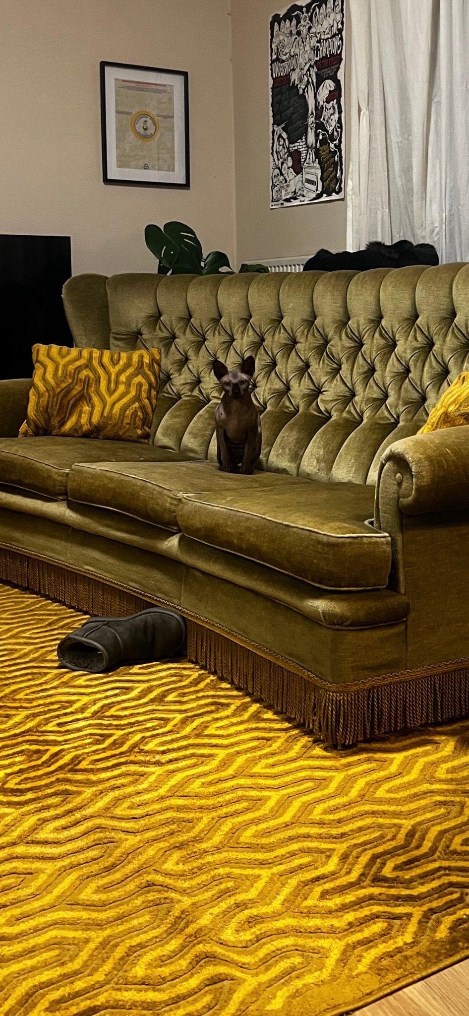 Prachtige vintage Mohair bank en stoel- Uniek en karaktervol, Ophalen
