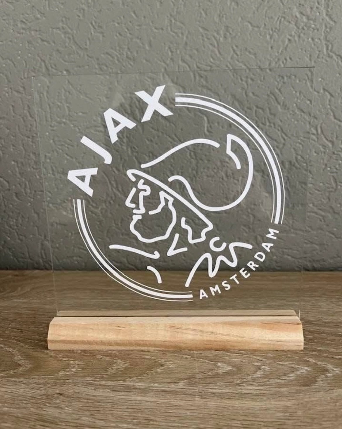 Ajax Opglas met Houten Voet - Decoratief Item, Hobby en Vrije tijd, Ophalen of Verzenden, Zo goed als nieuw