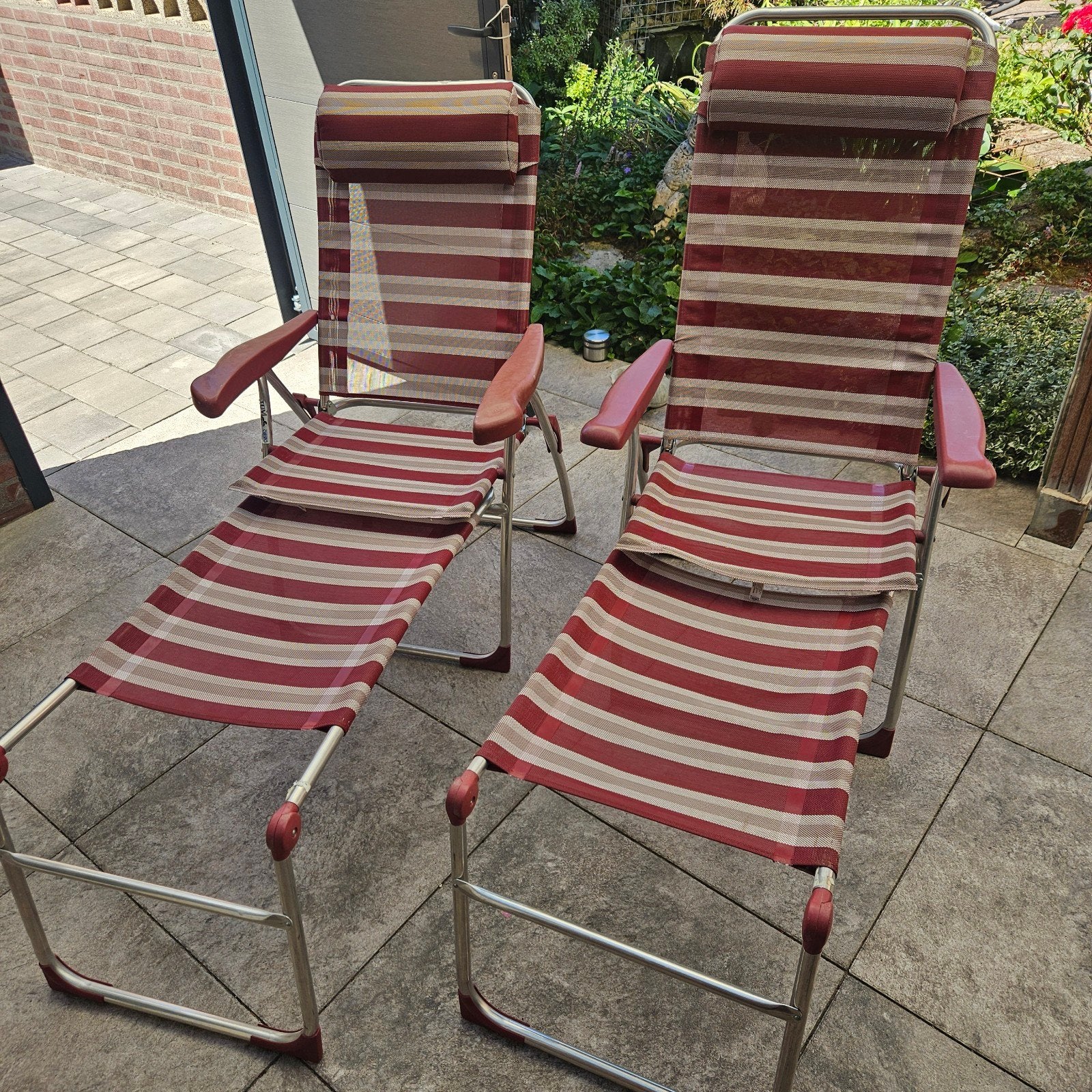 2 Crespo campingstoelen met voetenbankjes, Gebruikt, Stoel, Aluminium, Tuinset
