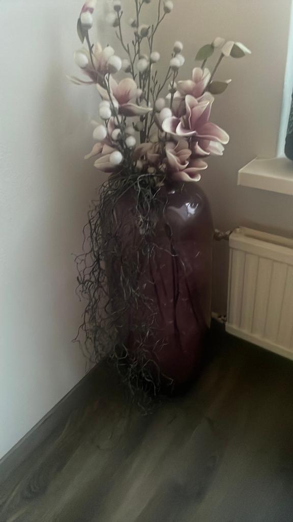 Vaas 70cm lang kleur aubergine,glas, Huis en Inrichting, Woonaccessoires | Vazen, Overige kleuren, 50 tot 75 cm, Ophalen of Verzenden