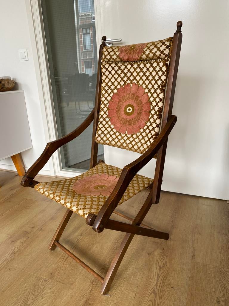 Antieke klapstoel - Vintage vouwstoel met bloemenprint, Ophalen