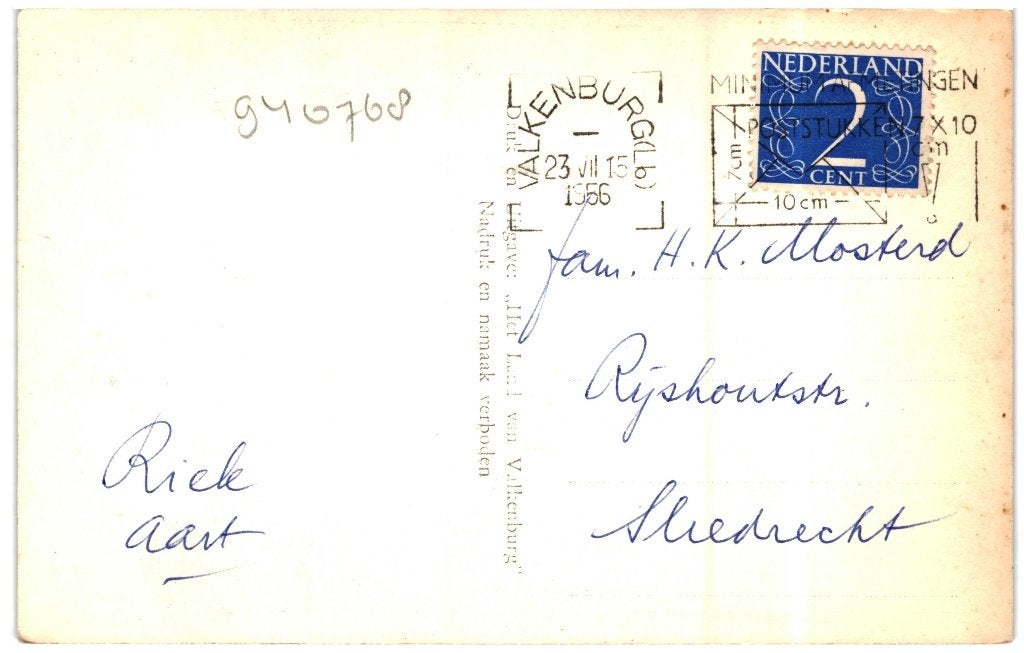 940768	Valkenburg	doorkijkje	Berkelpoort	1956	Gelopen, Verzamelen, Ansichtkaarten | Nederland, Ophalen of Verzenden, 1940 tot 1960