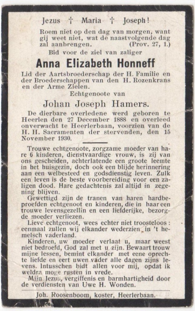 Anna E. Honneff 1888 Heerlen + 1930 Heerlerbaan, 41 jaar oud, Ophalen of Verzenden