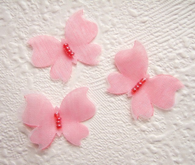 OPRUIMING ~ Mooi organza vlindertje met kraaltjes ~ 3 cm, -, -, Overige typen, Nieuw
