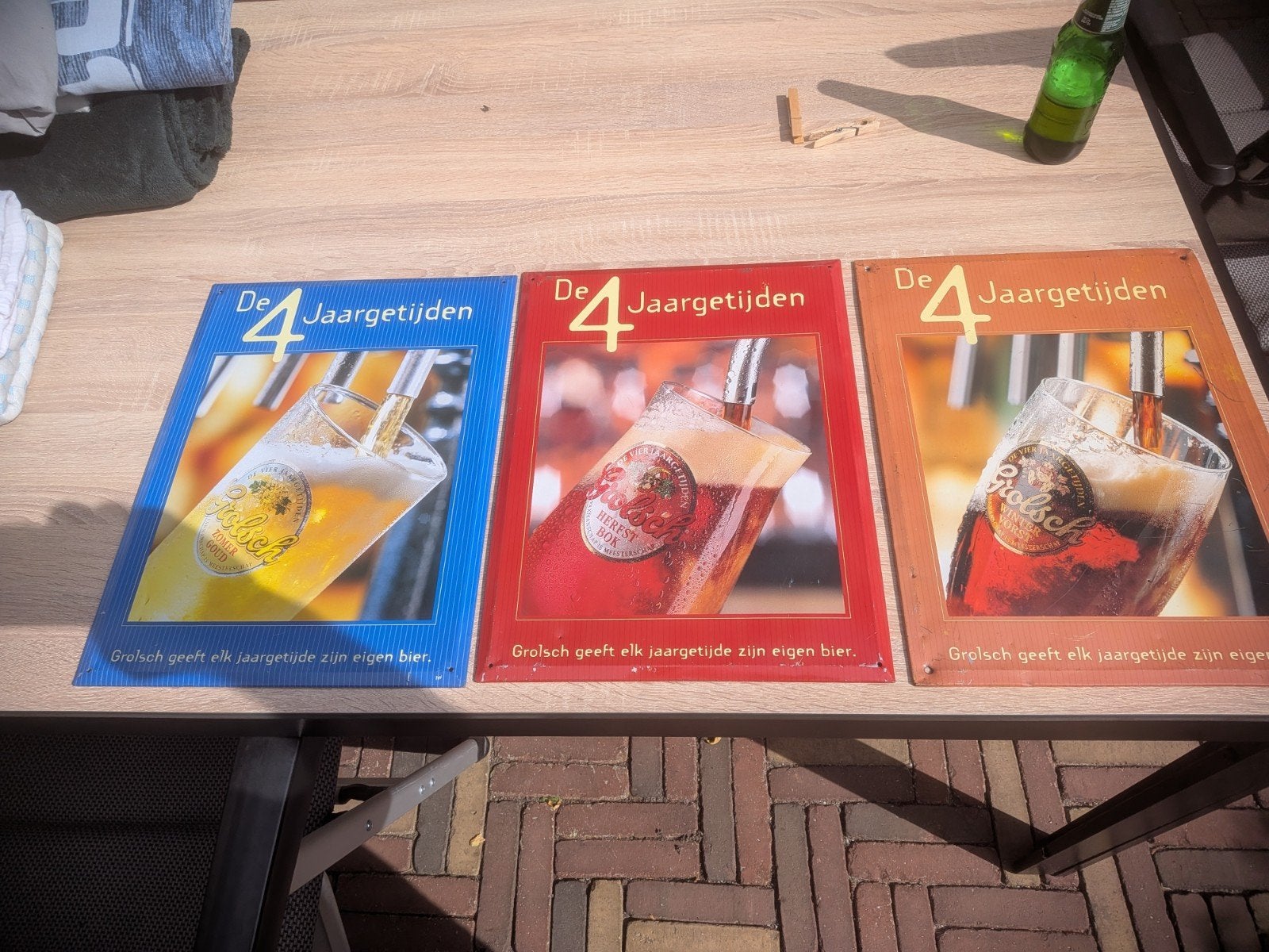 Grolsch De 4 Jaargetijden Reclameborden (set van 3), Ophalen of Verzenden, Gebruikt, Reclamebord, Plaat of Schild, Grolsch