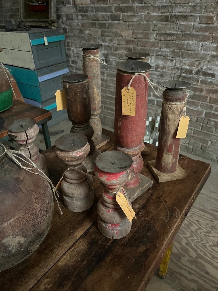 Oude Houten kandelaars afkomstig uit India, Ophalen, Overige materialen