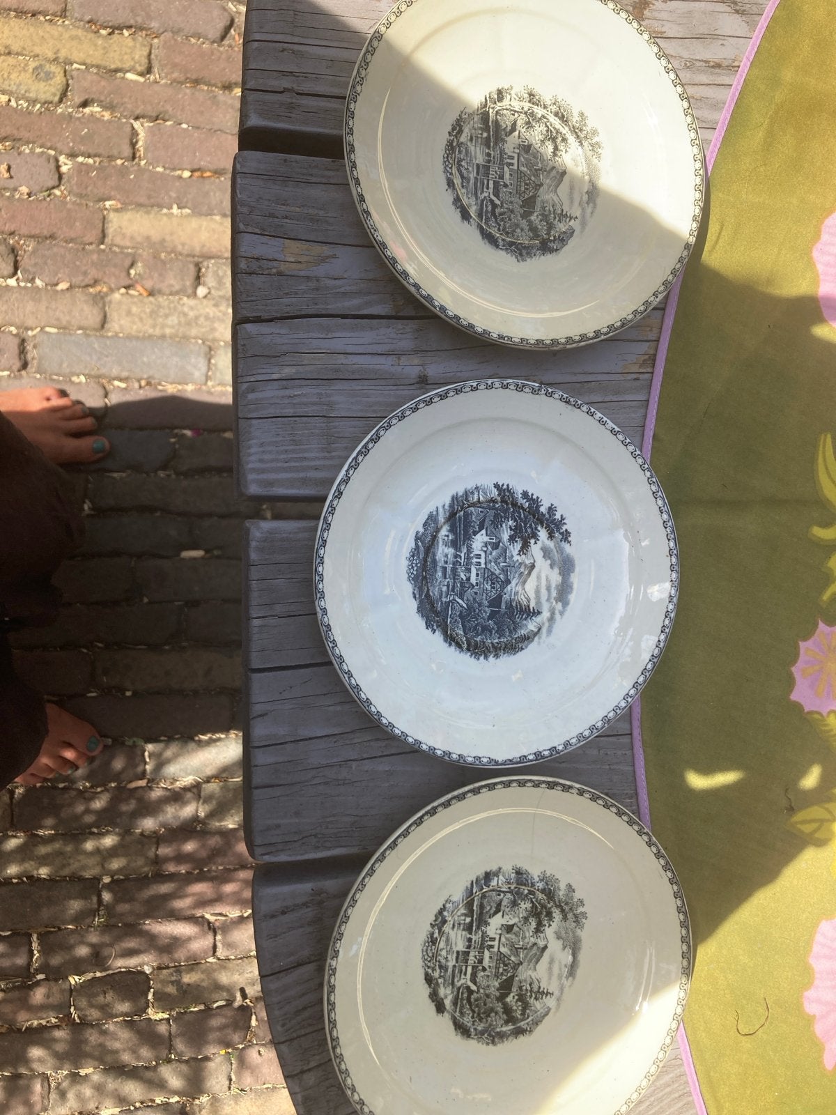 3 antieke borden Société Céramique Maastricht Landschap, Antiek en Kunst, Ophalen