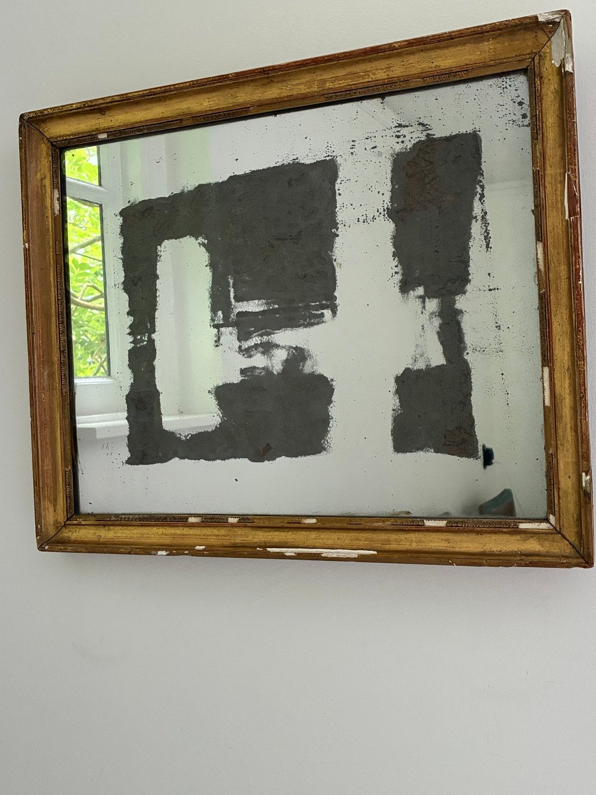 Antieke spiegel met verweerd glas en gouden lijst, Ophalen