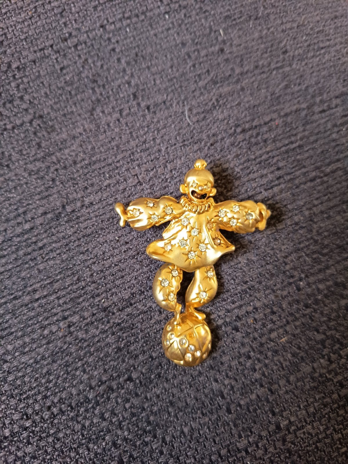 Gouden Clown Broche met Strass, Ophalen, Overige materialen, 4 tot 7 cm, Zo goed als nieuw