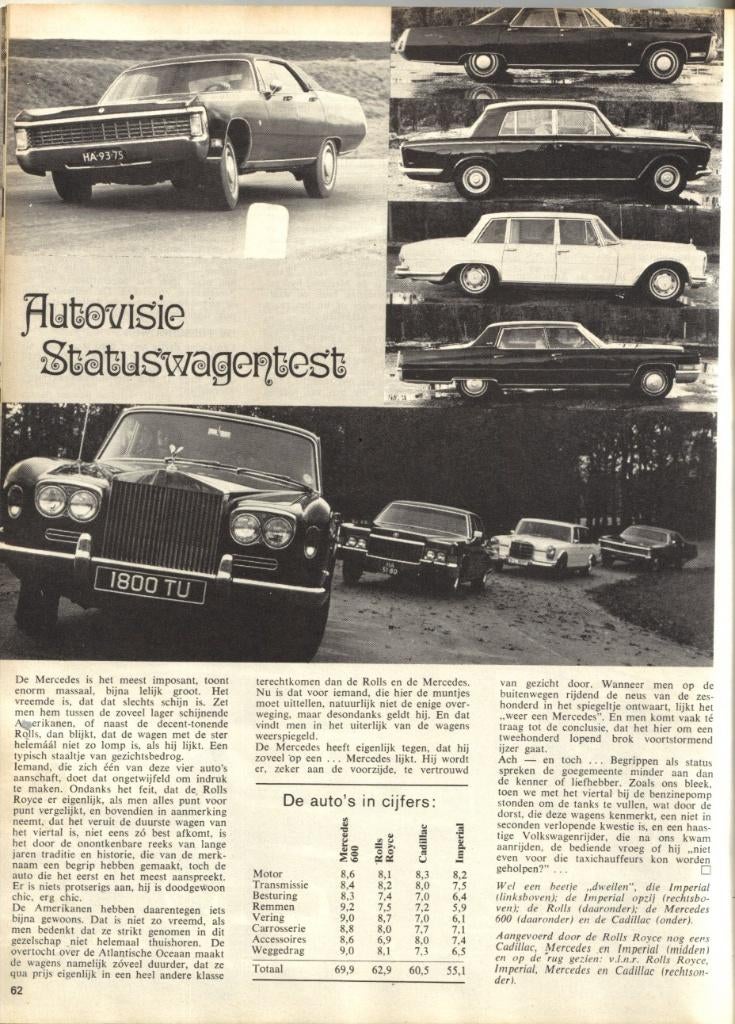 Autovisie test Mercedes 600,Rolls Royce,Cadillac,Imperial, Ophalen of Verzenden, Gelezen, Algemeen