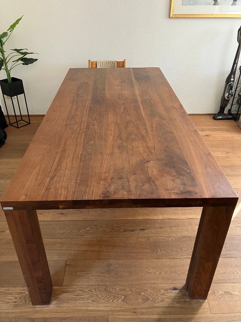 eetkamertafel noten, Huis en Inrichting, Tafels | Eettafels, Gebruikt, 200 cm of meer, Vijf personen of meer, Massief noten