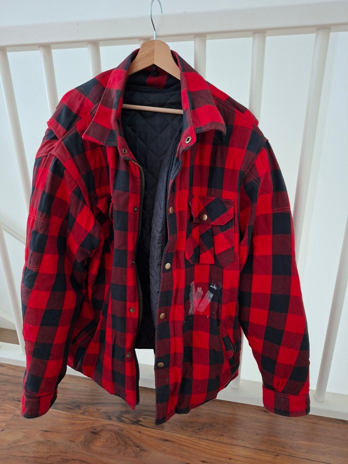 Geruite motor jas- Rood/Zwart (5XL, valt als xl/xxl, Ophalen of Verzenden, Tweedehands, Heren, Jas | textiel