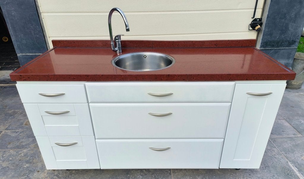 keuken graniet werkblad buitenkeuken kitchenette pantry €398, Ophalen, Maatwerk, Houtskool, Zo goed als nieuw