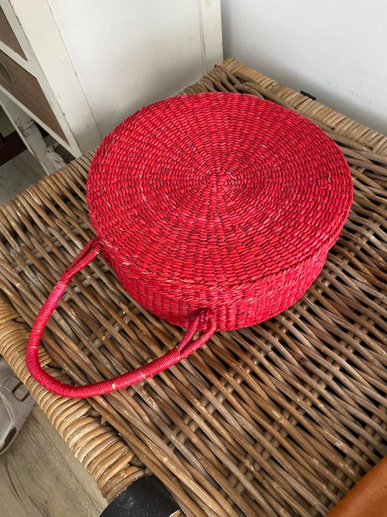 Vintage rieten tas, Ophalen of Verzenden, Gebruikt, Rood, Handtas