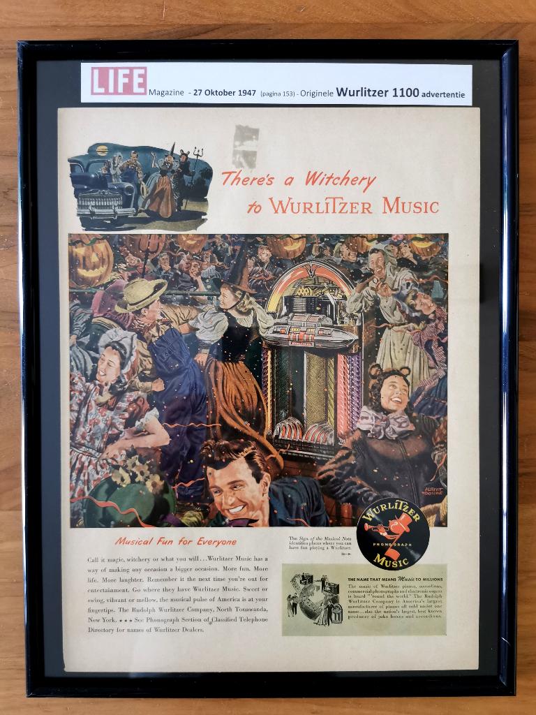 Originele Wurlitzer 1100 advertentie - 27 oktober 1947, Verzamelen, Automaten | Jukeboxen, Ophalen of Verzenden, Zo goed als nieuw