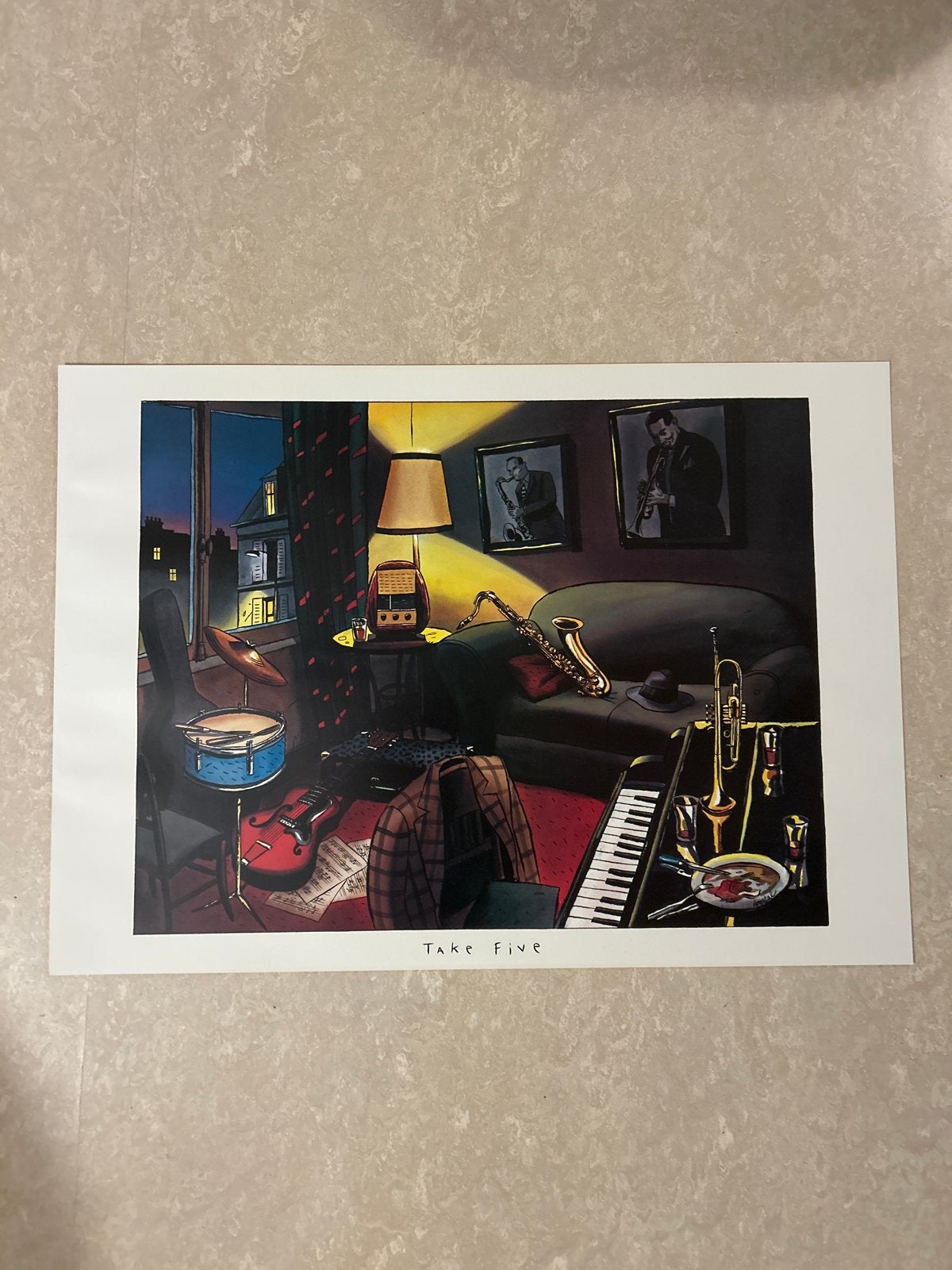 Jazzmuziek kamer 'Take Five' - Kunstprint, Antiek en Kunst, Overige stijlen, Ophalen of Verzenden, Print, Overige onderwerpen