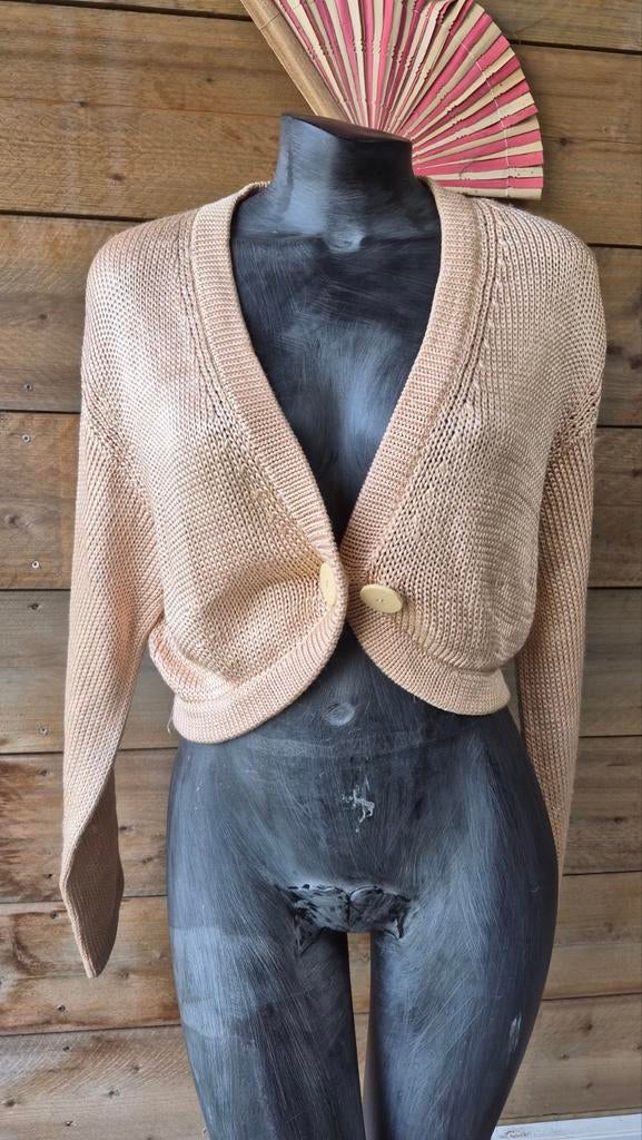 Krizia Maglia Kwaliteitsvolle Vintage Bolero Maat L, Beige, Maat 42/44 (L), Ophalen of Verzenden, Krizia Maglia