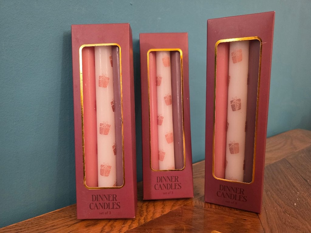 Kerstkaarsen set van 3 stuks Wit / Roze, Ophalen of Verzenden, Nieuw