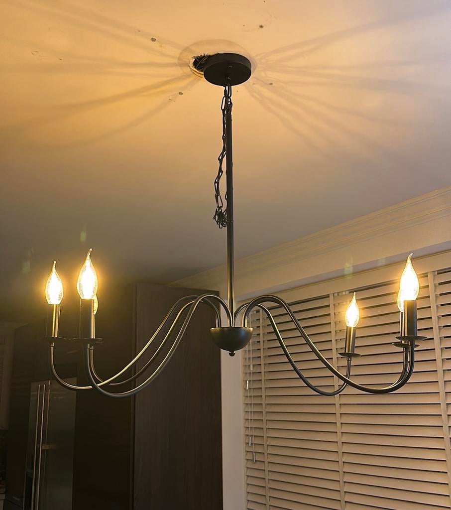 Zwarte zesarmige kroonluchter met lampen (nieuw), Ophalen of Verzenden, Nieuw, Metaal