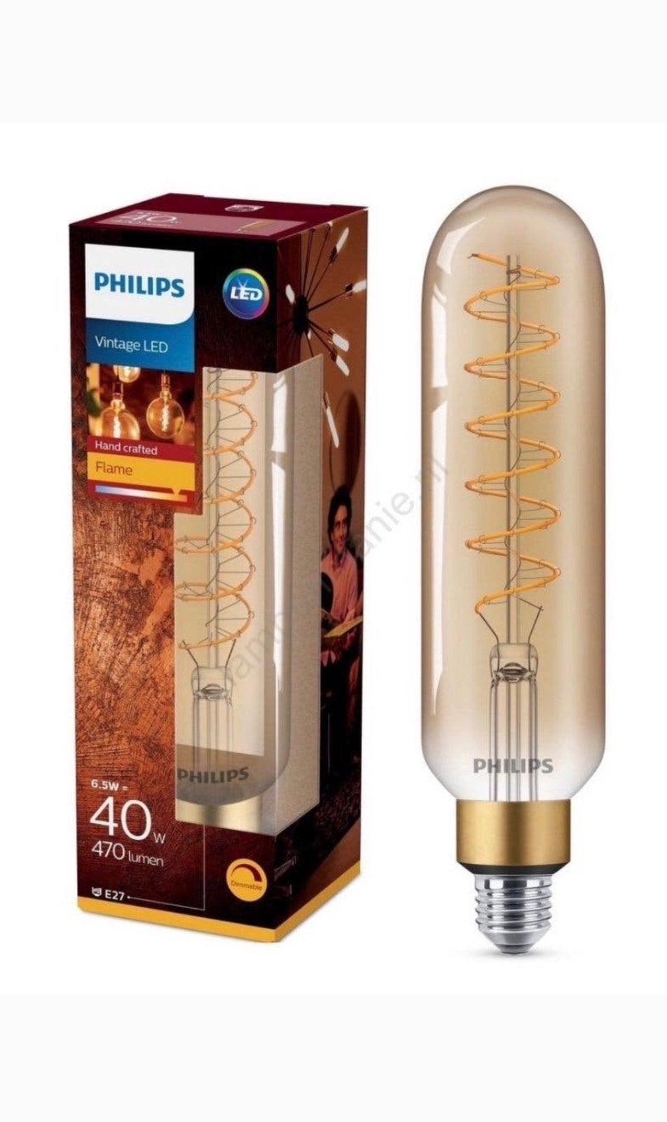 Philips vintage LED flame lamp. 6,5W = 40W / 470 ln