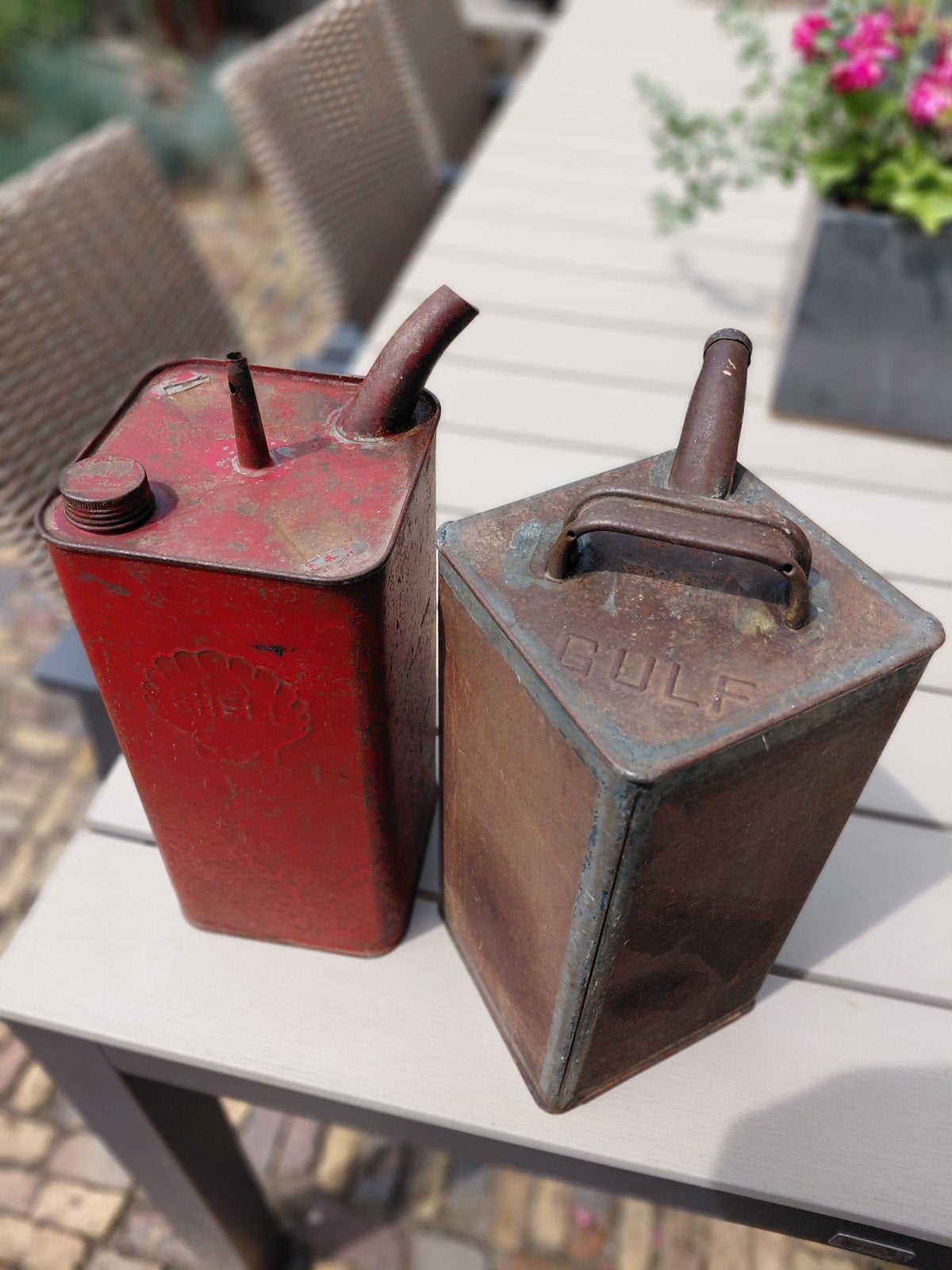 2 PRACHTIGE OLIE OF BENZINE CANS
1 X GULF
EN 1 X SHELL 1956, Verzamelen, Ophalen of Verzenden, Gebruikt, Overige