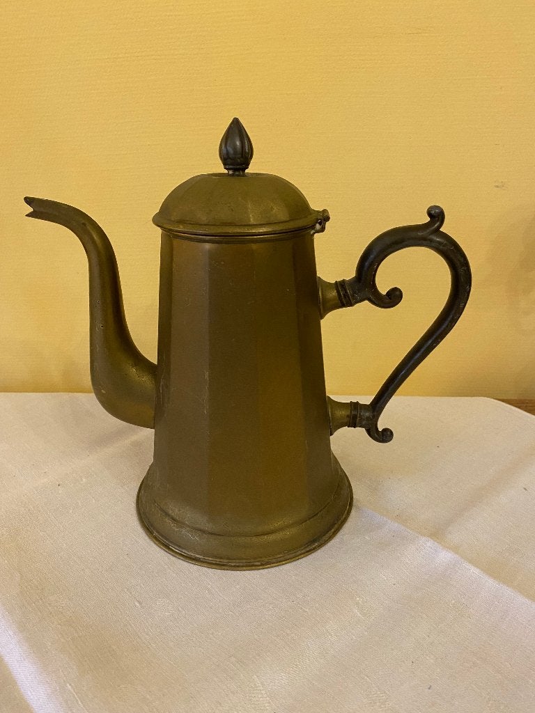 Koperen koffiepot met tinnen handvat en tinnen knop, Ophalen of Verzenden