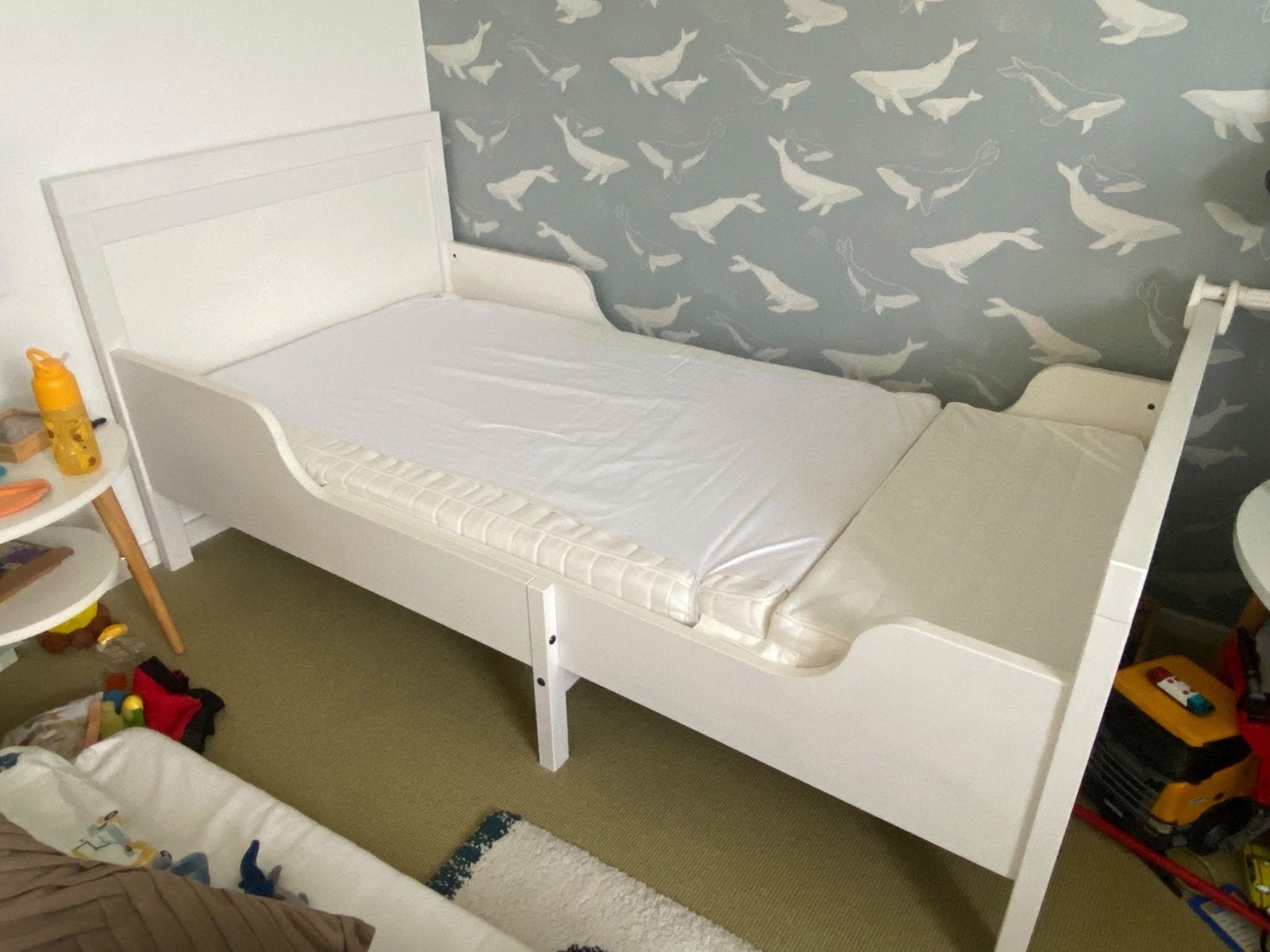 IKEA Sundvik meegroeibed met matras en beddengoed!, Gebruikt, 70 tot 85 cm, 180 cm of meer, Ophalen