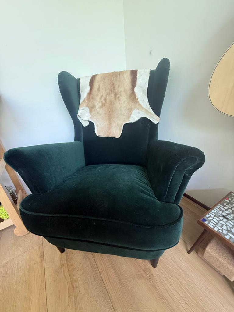 IKEA Strandmon Oorfauteuil - Donkergroen, Ophalen, Zo goed als nieuw, Stof, 75 tot 100 cm