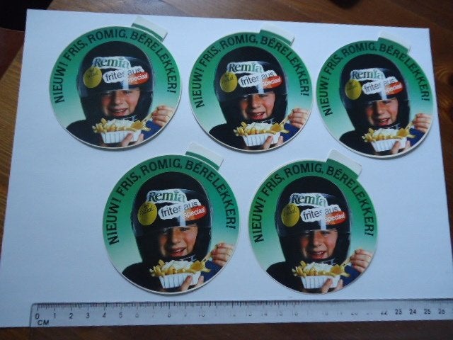 sticker oud REMIA patat mayo retro vintage 5x frites frituur, Verzenden, Zo goed als nieuw, Bedrijf of Vereniging