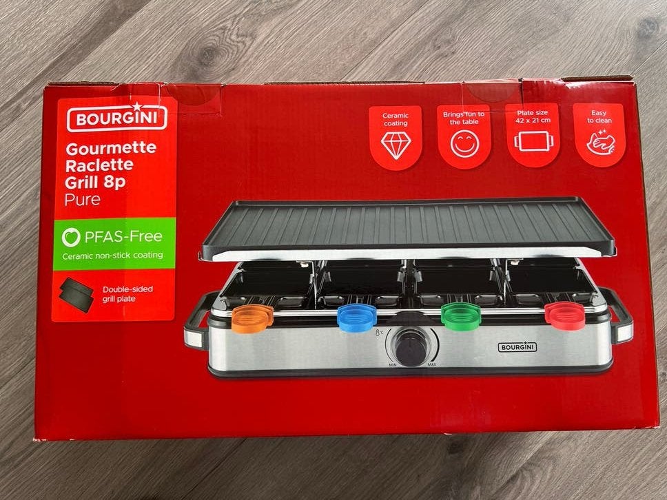 BOURGINI Gourmet Raclette Grill 8p Pure - Nieuw in doos, Ophalen of Verzenden, Nieuw