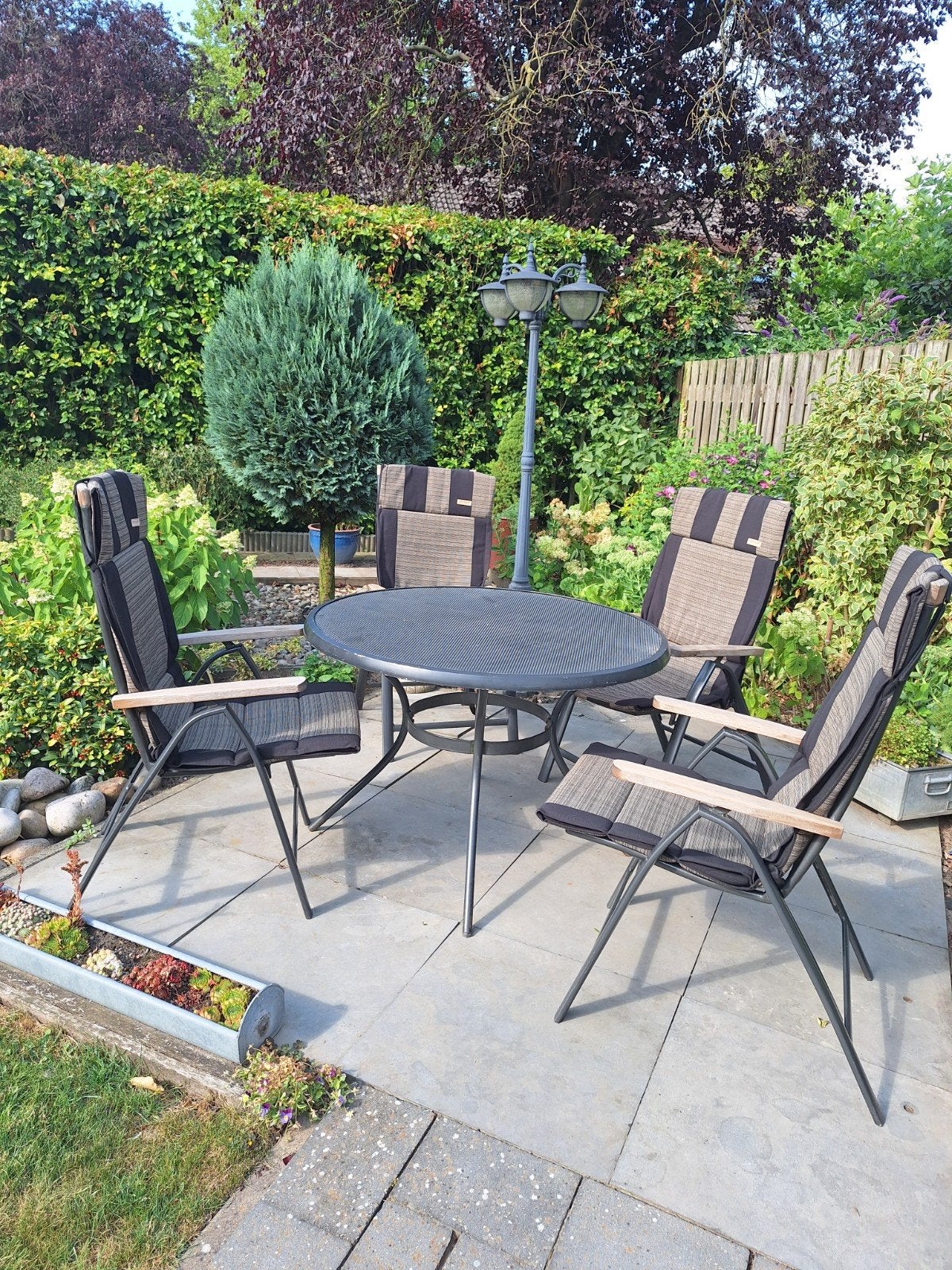 Te koop: Tuinset, tafel met 4 stoelen en Madison kussens, Tuin en Terras, Ophalen, Gebruikt