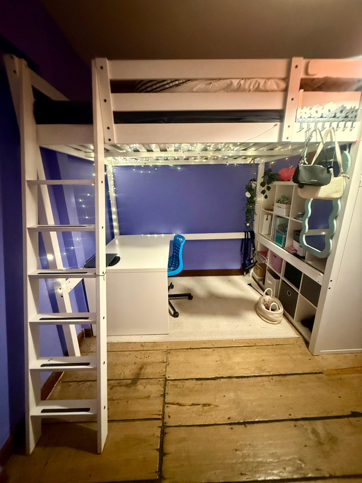 IKEA STORÅ Hoogslaper wit gebeitst 140x200 cm met matras, Huis en Inrichting, Slaapkamer | Stapelbedden en Hoogslapers, Ophalen