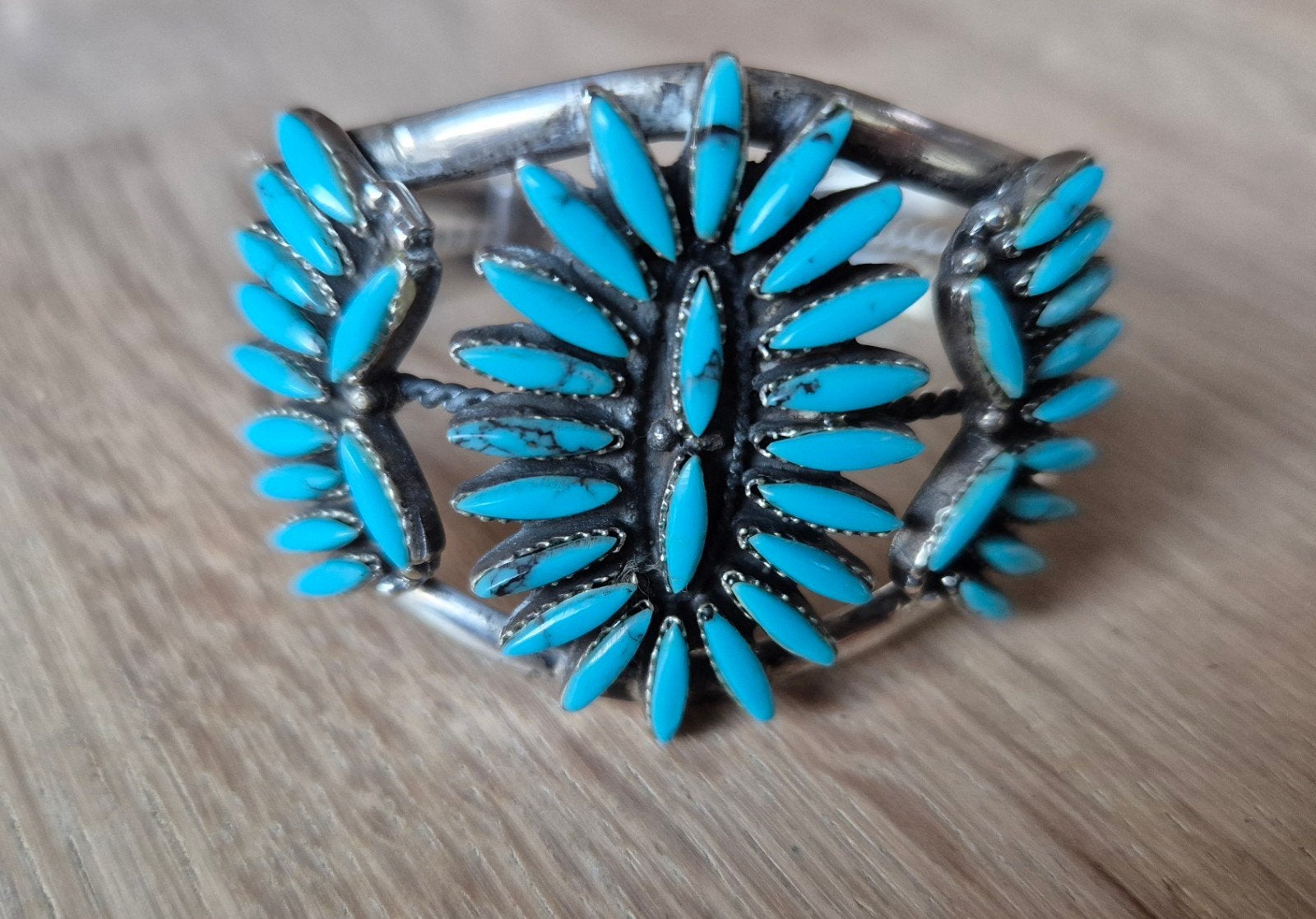 Vintage Zuni Turquoise Cluster Armband - Sterling Zilver, Gebruikt, Ophalen of Verzenden, Met edelsteen, Zilver