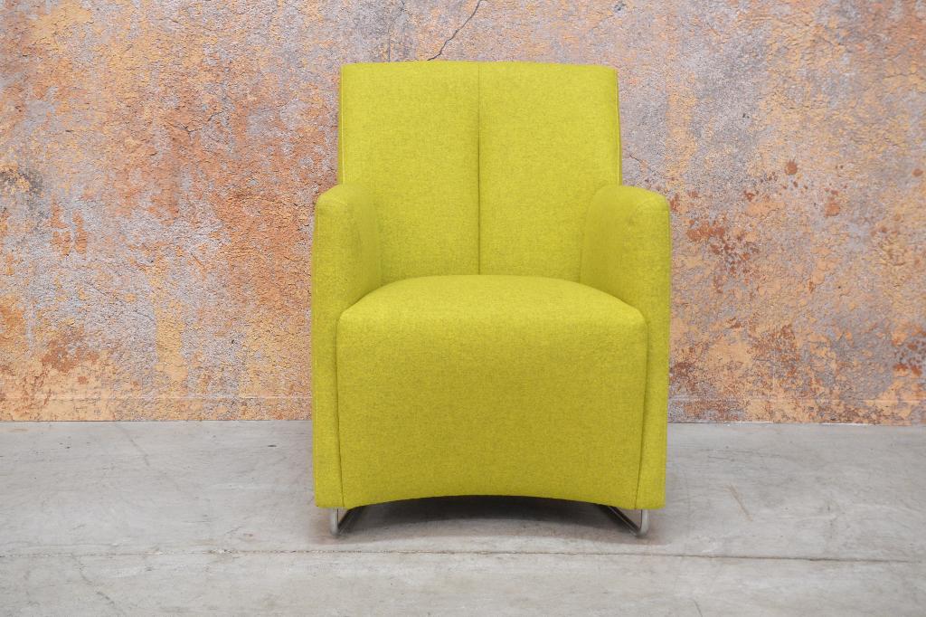 ZGANieuw groengele stoffen Leolux Galathea design fauteuil, Huis en Inrichting, Fauteuils, Zo goed als nieuw, Stof, 50 tot 75 cm