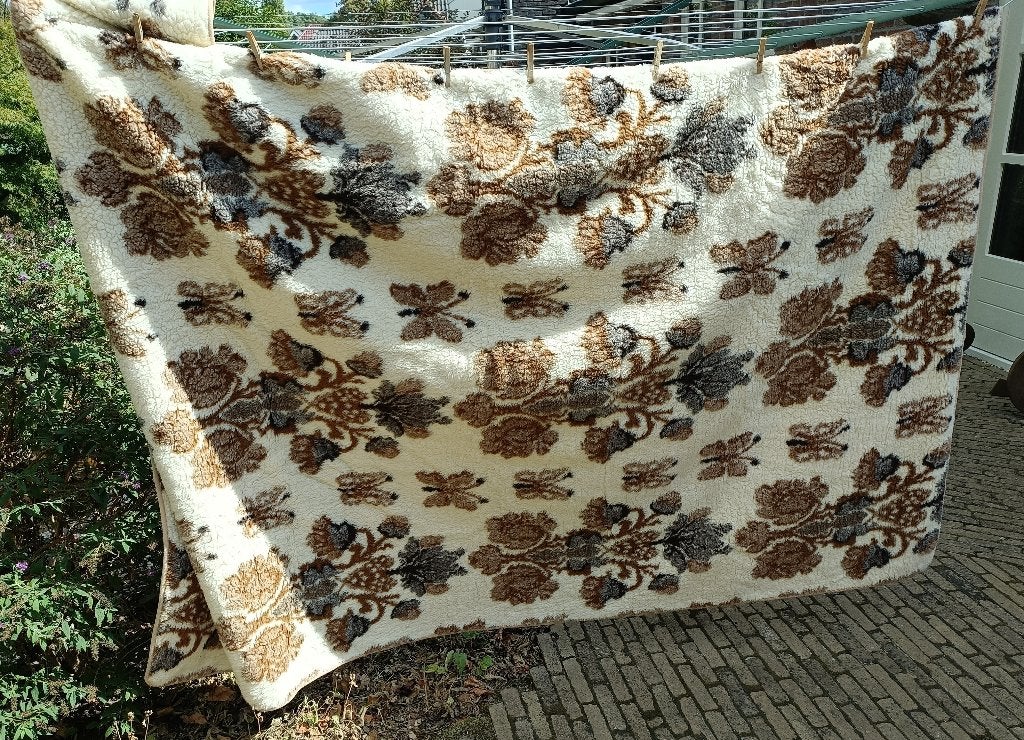Prachtig wollen 2-zijdig schapenvacht deken print 1.95x2.45, Huis en Inrichting, Slaapkamer | Beddengoed, Gebruikt, Tweepersoons