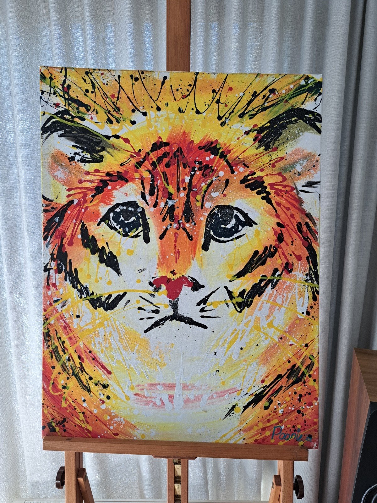 Lazy Cat origineel modern splatter schilderij, Antiek en Kunst, Ophalen of Verzenden