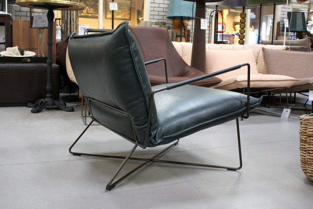 Luxe fauteuil EARL Jess Design metaal & leer Luxor Navy Blue